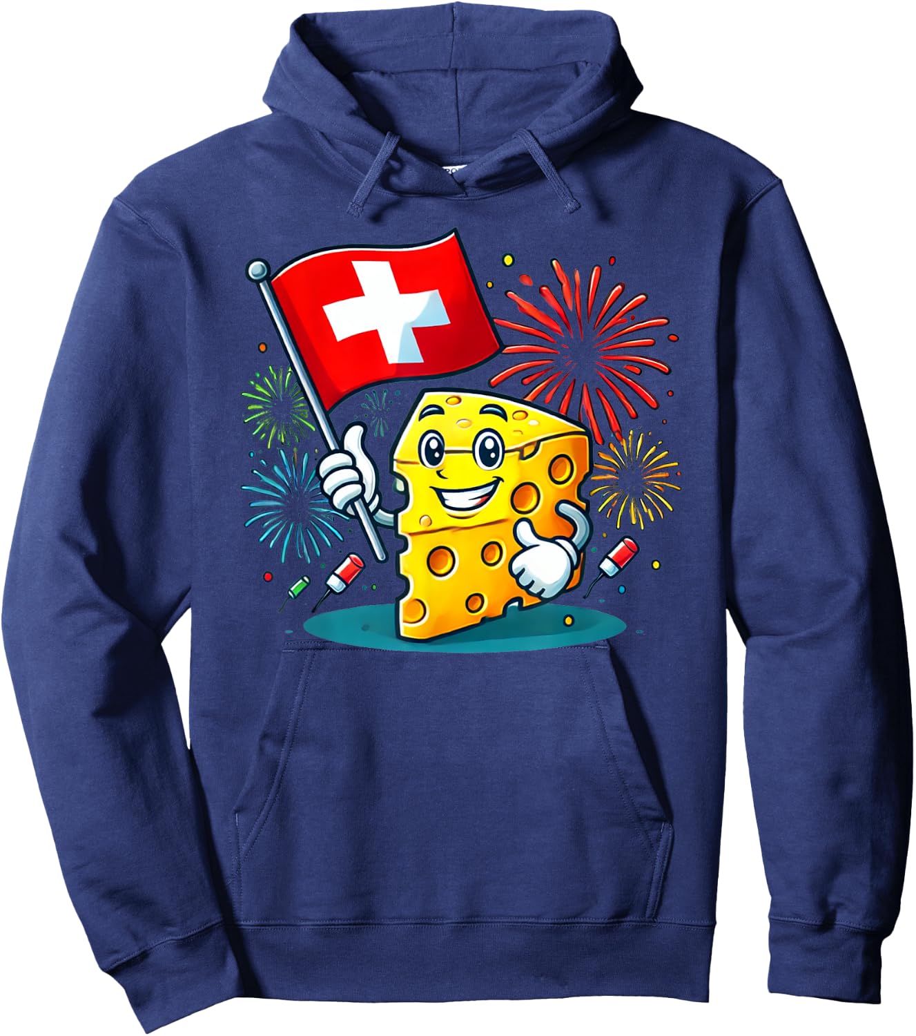 Beautiful Swiss Cheese Cartoon Switzerland National Day Hoodie - Hoodie | Navy