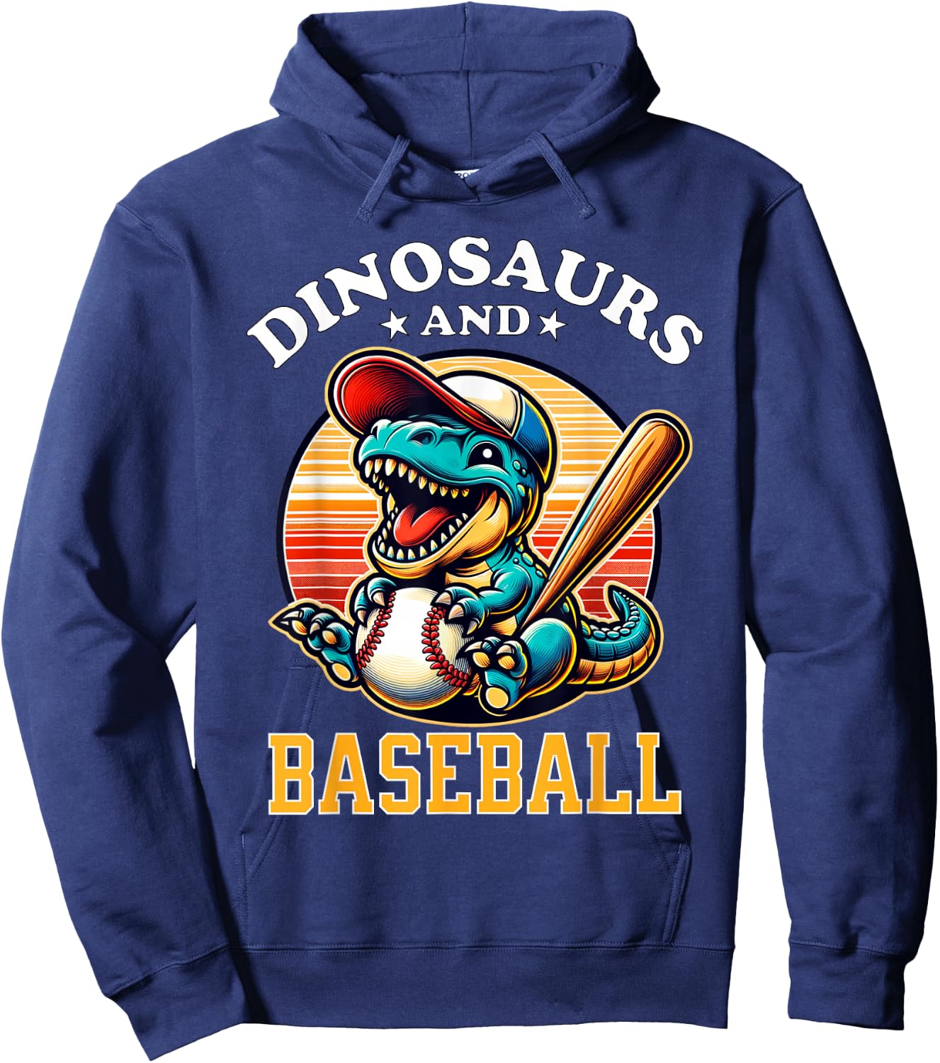 Baseball Dinosaur T Rex Baseball Player Kids Boys Girls Hoodie - Hoodie | Navy
