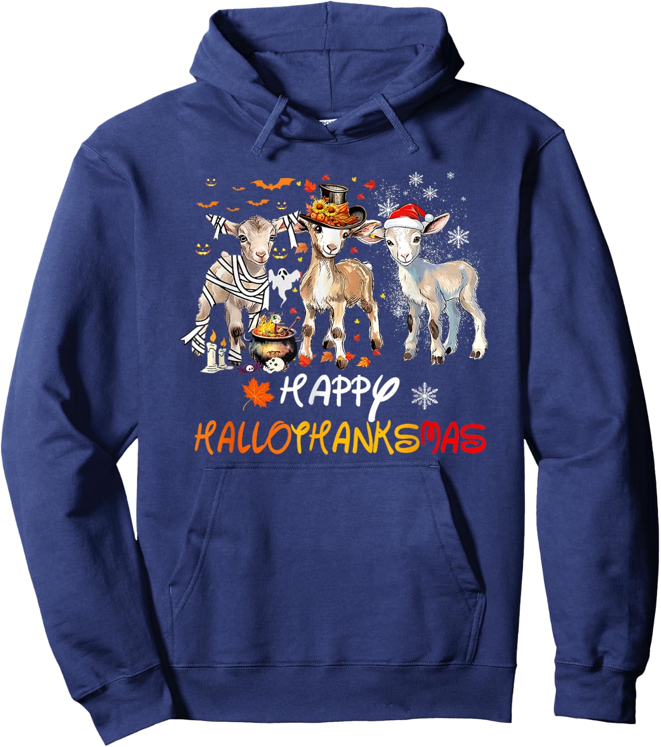 Happy Hallothanksmas Goats Hoodie - Hoodie | Navy