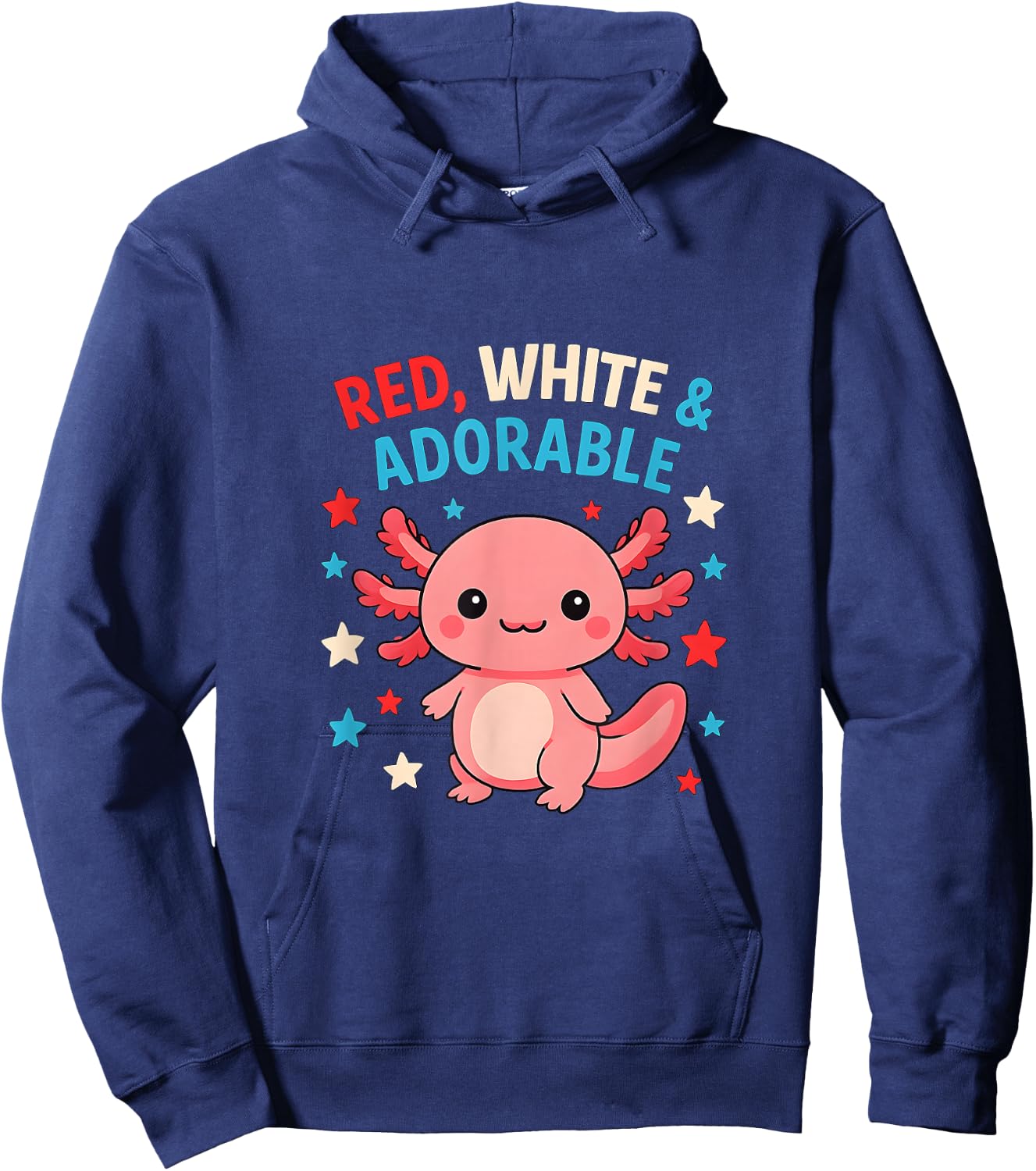 Red White & Adorable Kawaii Axolotl Cute 4th of July Hoodie - Hoodie | Navy