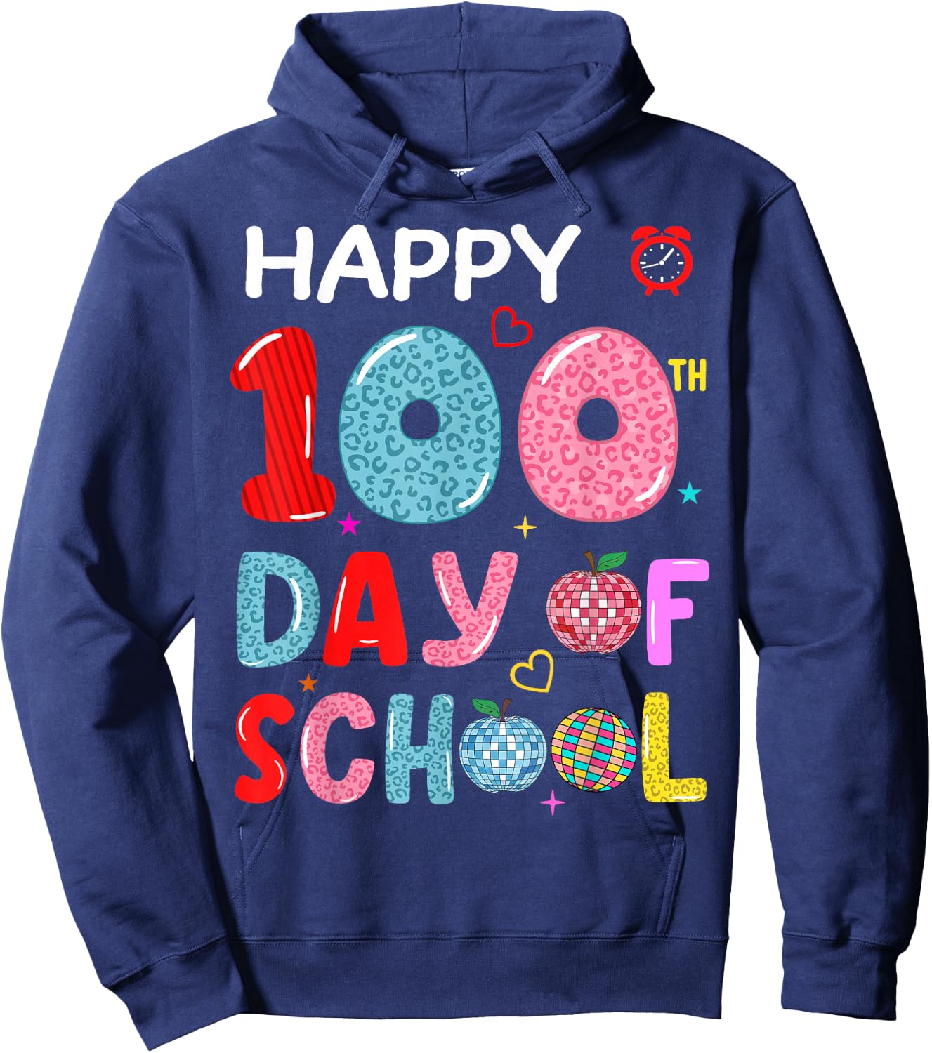 happy 100th Day Of school leopard 100 Days school girl boys Hoodie - Hoodie | Navy
