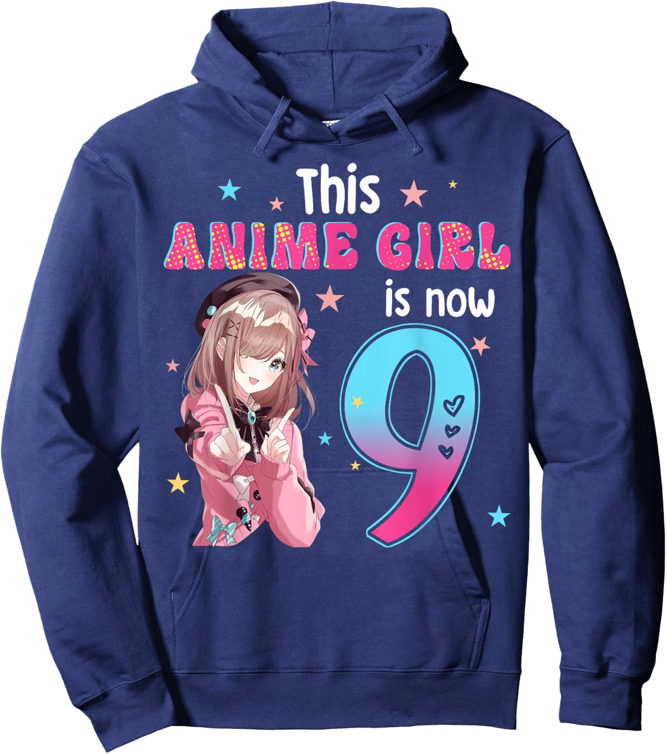 9 Years Old Girl Kawaii Gifts Anime Girl 9th Birthday Kids , black, s Hoodie - Hoodie | Navy