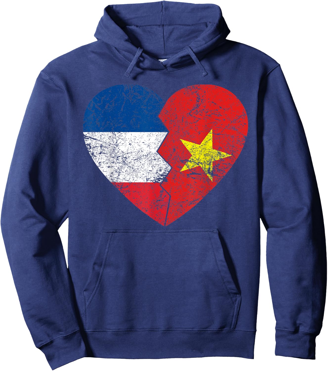 Vietnamese Flag Heart | France Vietnam Roots Vintage , Black, S Hoodie - Hoodie | Navy
