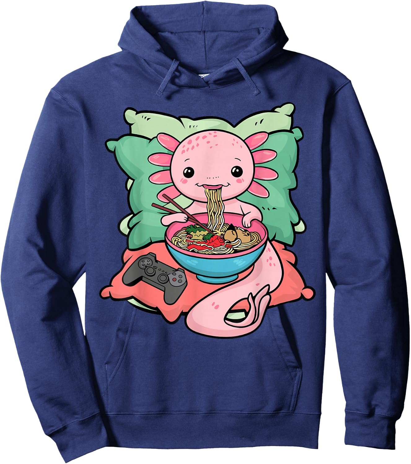 Axolotl Ramen Eating Gamer Axolotl Hoodie - Hoodie | Navy