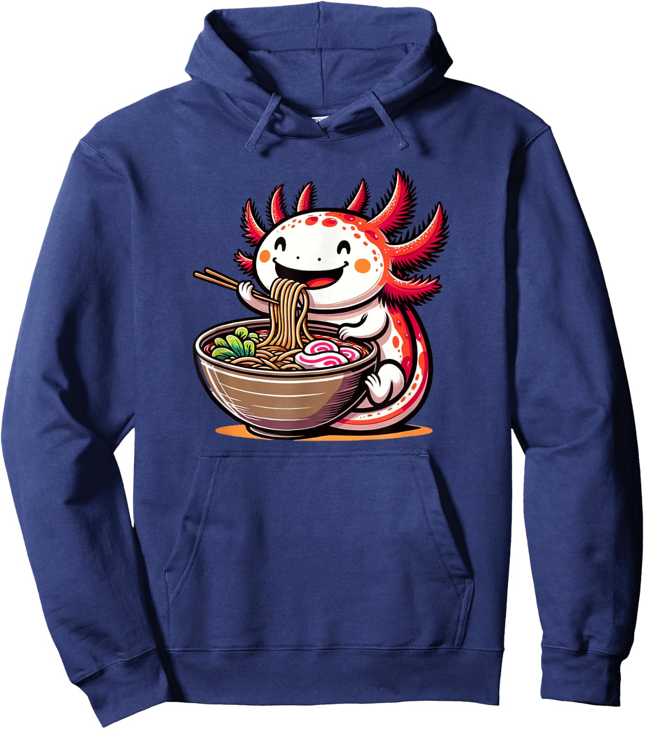 Kawaii Axolotl Eating Ramen Noodles Anime Kids Girls Teens Hoodie - Hoodie | Navy