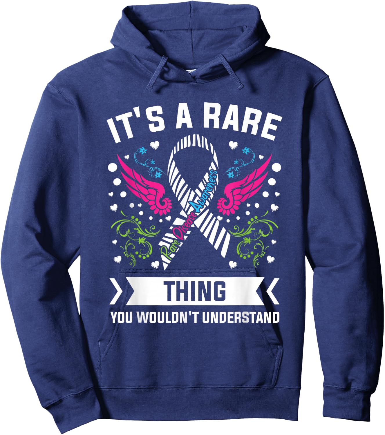 Rare Thing Zebra Ribbon 2026 Rare Disease Day Awareness Hoodie - Hoodie | Navy
