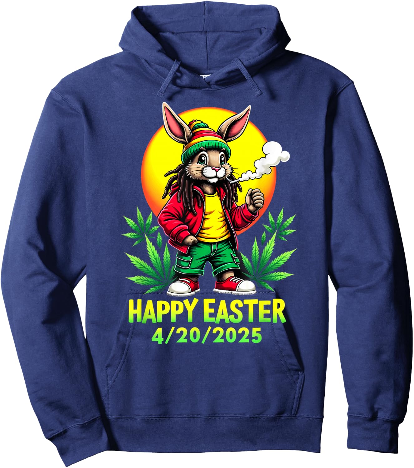 Happy Easter Bunny Marijuana Cannabis Weed 420 Hoodie - Hoodie | Navy