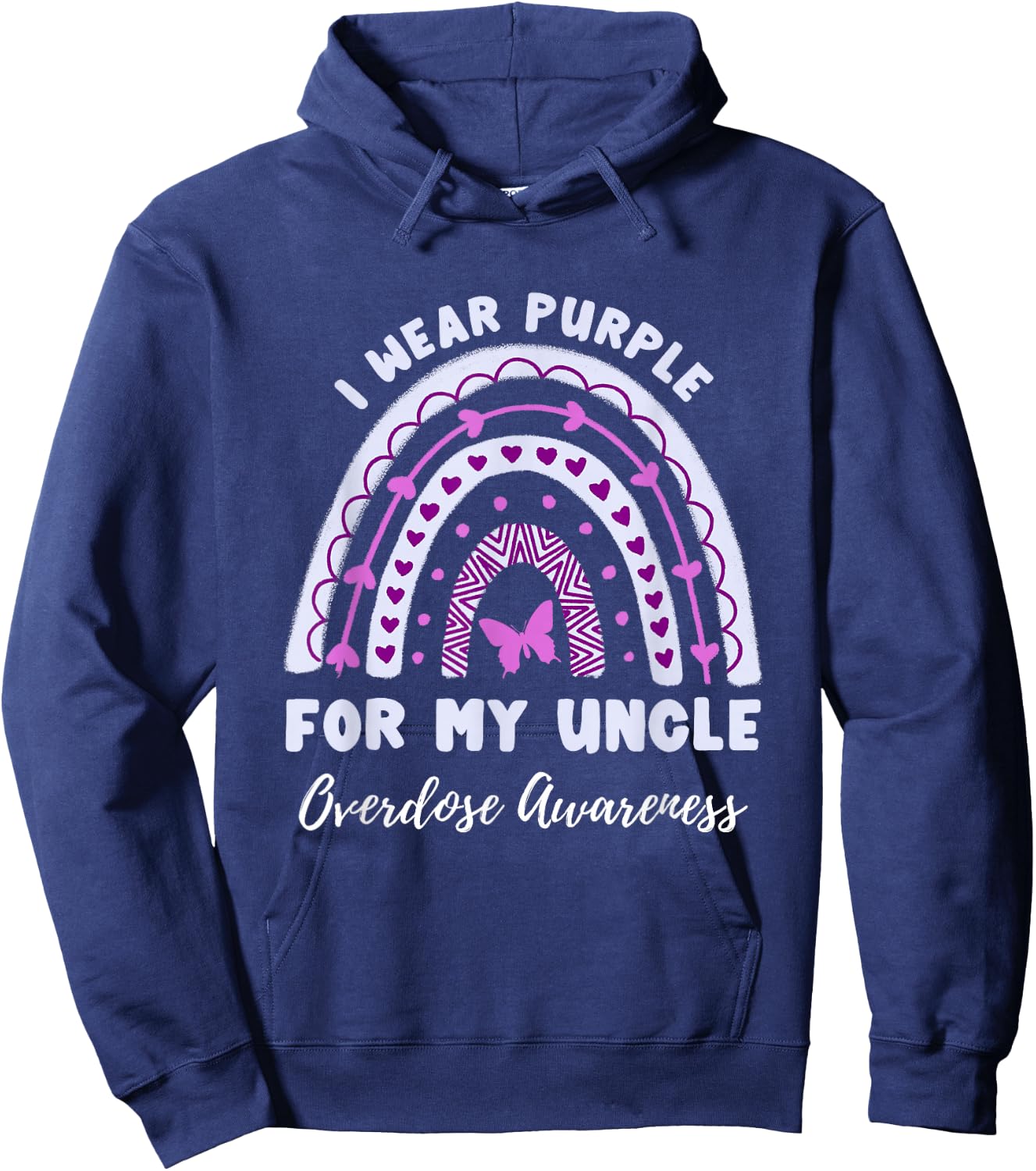 I Wear Purple For My Uncle Overdose Awareness Rainbow Hoodie - Hoodie | Navy