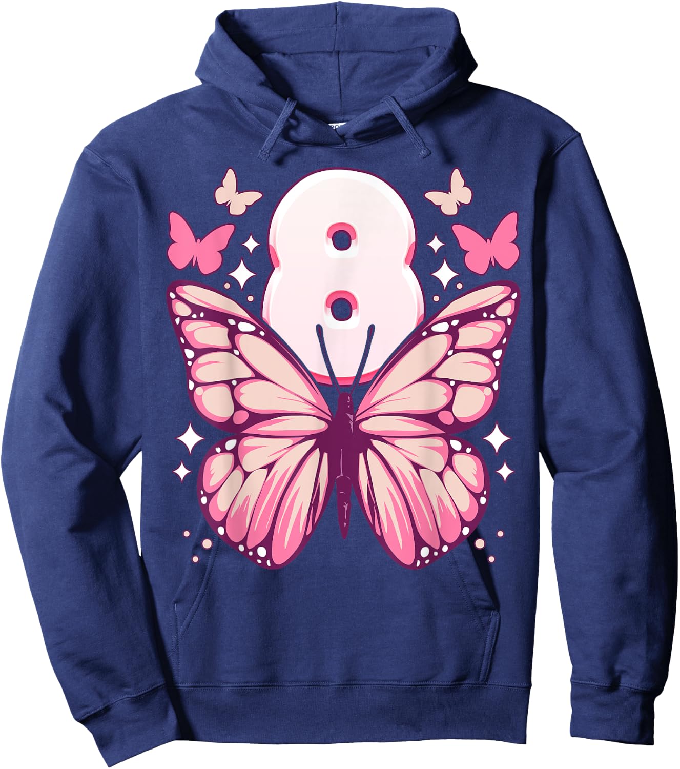 Geburtstag Mädchen 8 Jahre, Schmetterlinge und Nummer 8 Hoodie - Hoodie | Navy