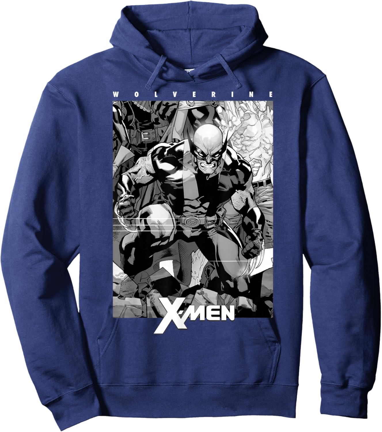 Marvel X-Men Wolverine Black & White Comic Panel Hoodie - Hoodie | Navy