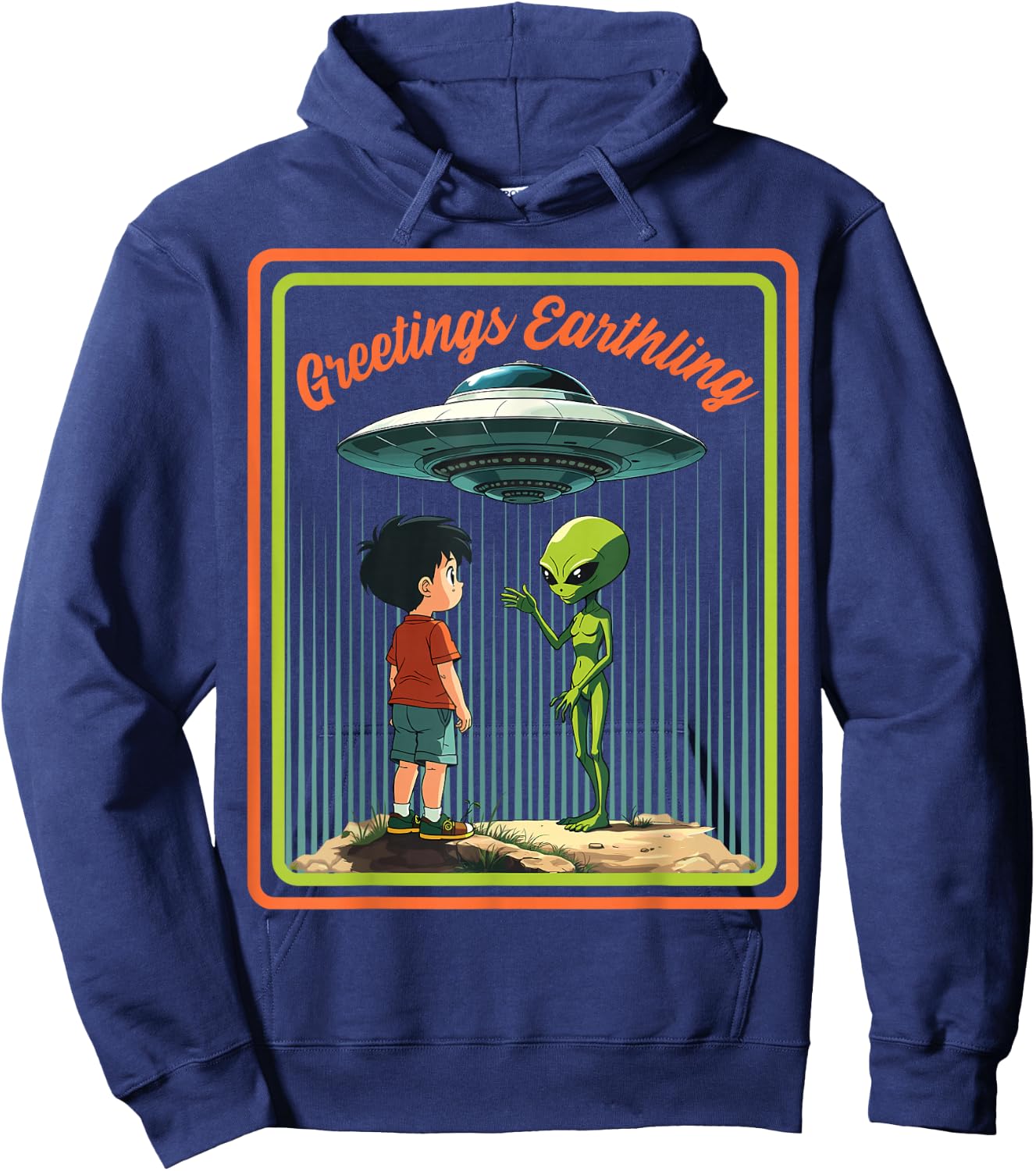 Vintage Child Game Horror, Dark Humour Greetings Earthling Hoodie - Hoodie | Navy