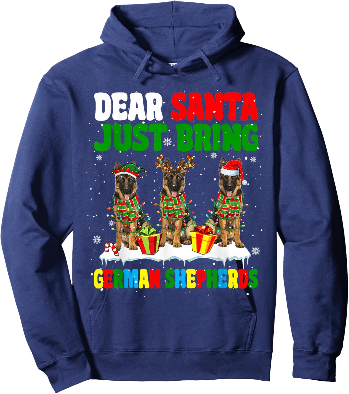 Just Bring German Shepherds Xmas Three Santa Reindeer Dogs Hoodie - Hoodie | Navy