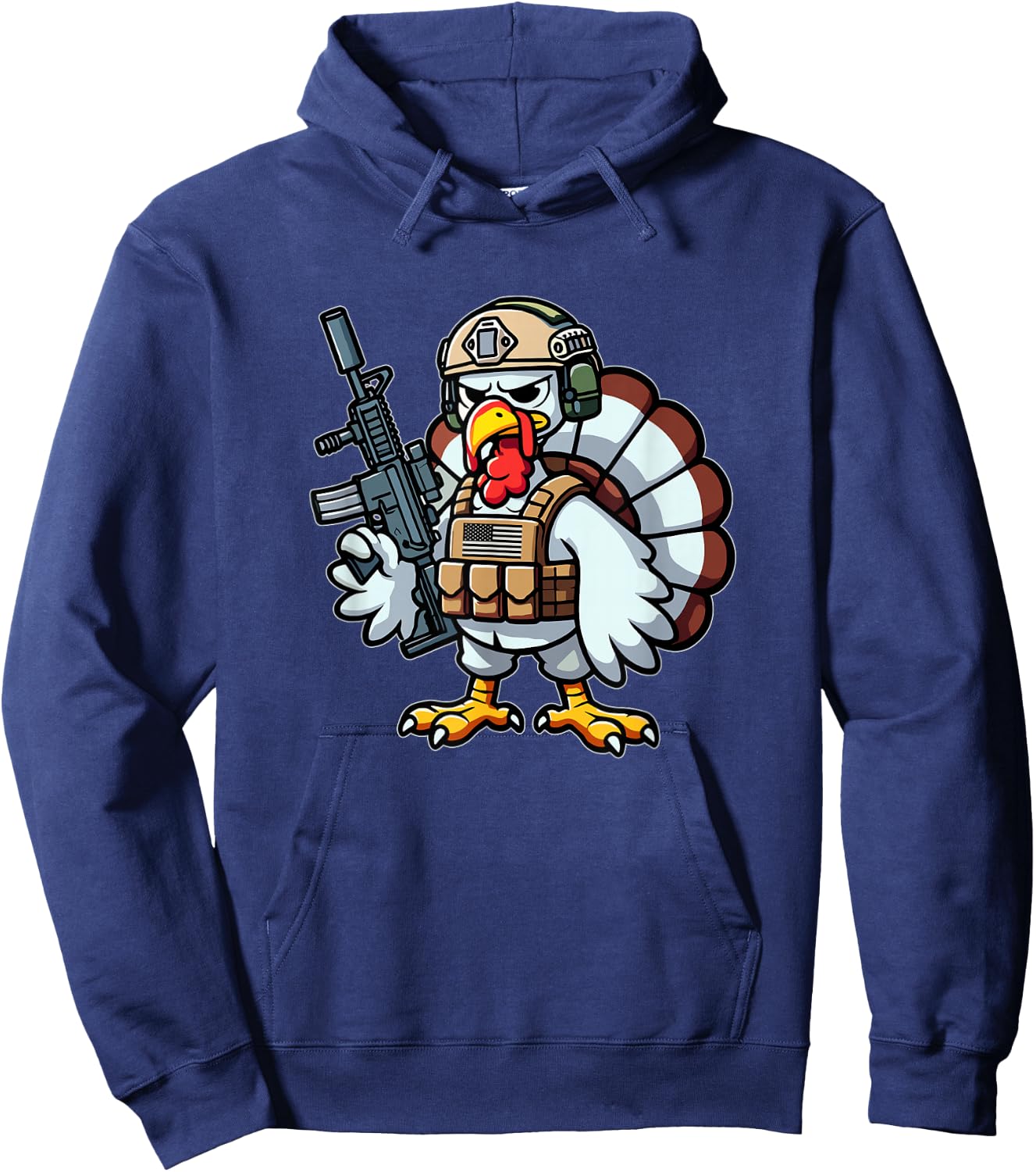 Nate's SOF- 's Funny Thanksgiving Tactical Turkey Veteran -Adults - Black, Small, Short Sleeve Hoodie - Hoodie | Navy