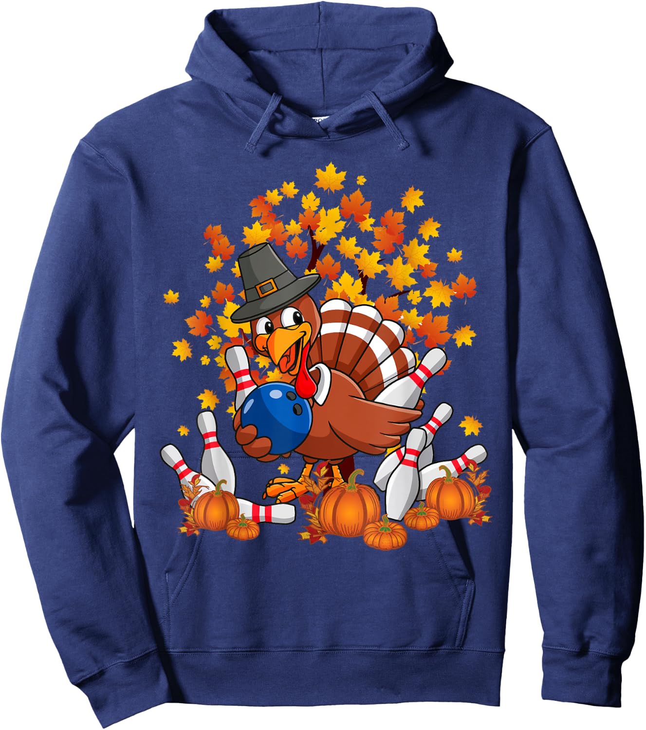 Funny Turkey Autumn Fall Thanksgiving Bowling Lovers Hoodie - Hoodie | Navy