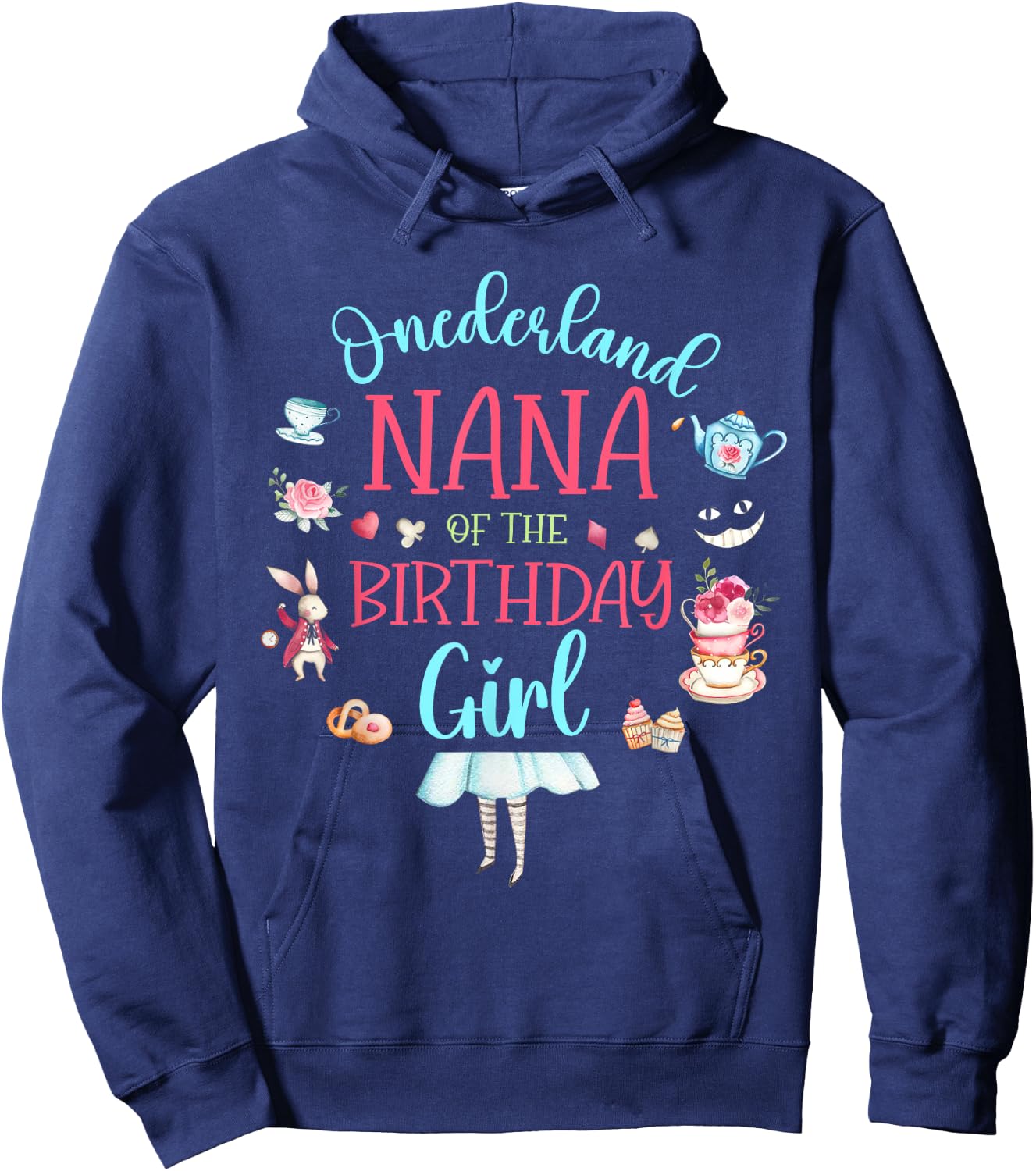 Nana of the Birthday Girl Tea Party Onederland Grandma Hoodie - Hoodie | Navy