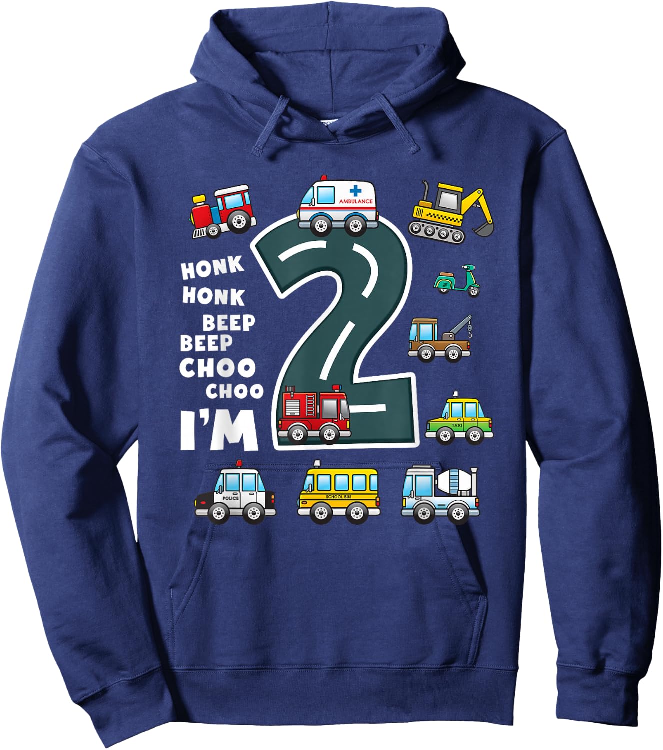 2nd Birthday Boy 2 Year Old Transportation Toddler Truck Car Hoodie - Hoodie | Navy