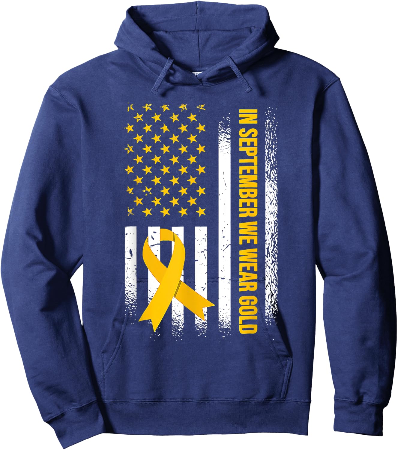 US Flag In September We Wear Gold Childhood Cancer Awareness Hoodie - Hoodie | Navy