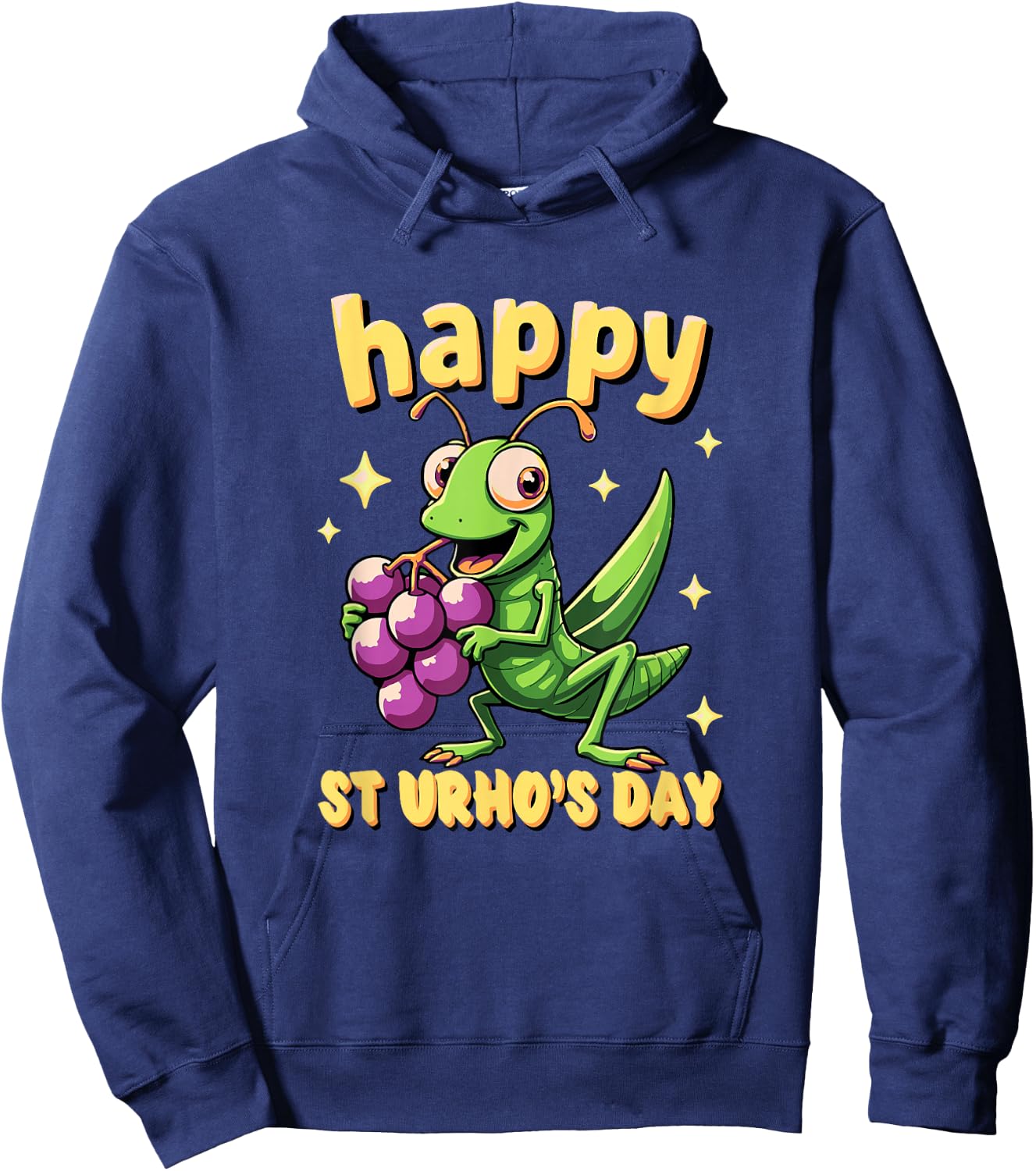 St Urhos Day Grasshopper Grapes Vineyard Cartoon Style Hoodie - Hoodie | Navy