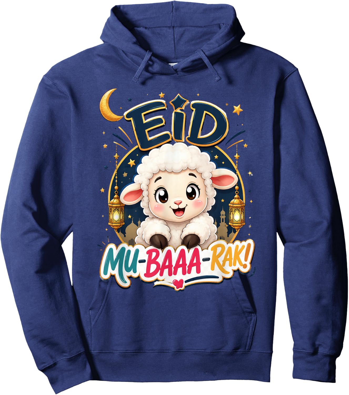 Happy Eid Al Adha Mubarak Kids Muslim Cute Sheep Holiday Hoodie - Hoodie | Navy