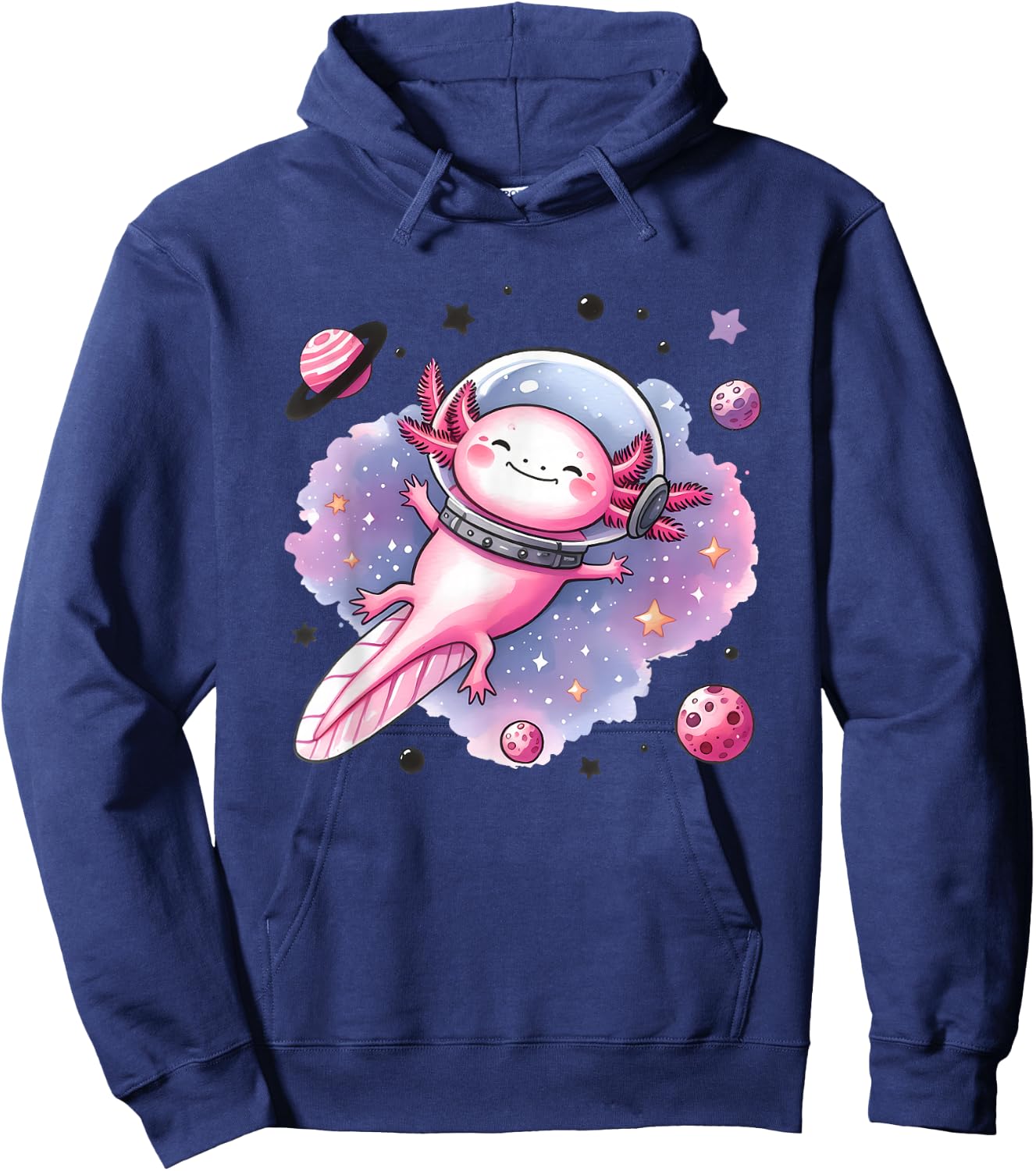 Space Axolotl Cosmic Journey Stars Planets Hoodie - Hoodie | Navy