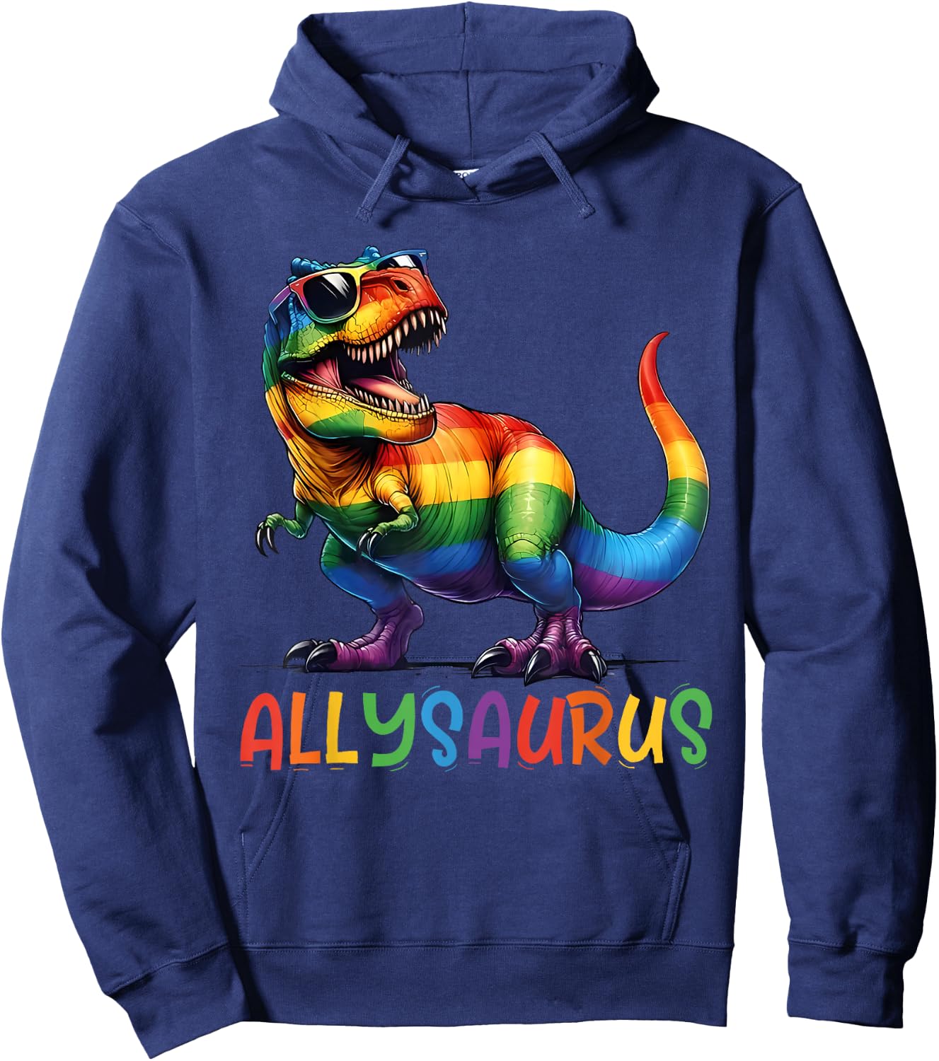 Kids Gay Rainbow Dino Allysaurus LGBT Pride Ally Toddler Boy Hoodie - Hoodie | Navy