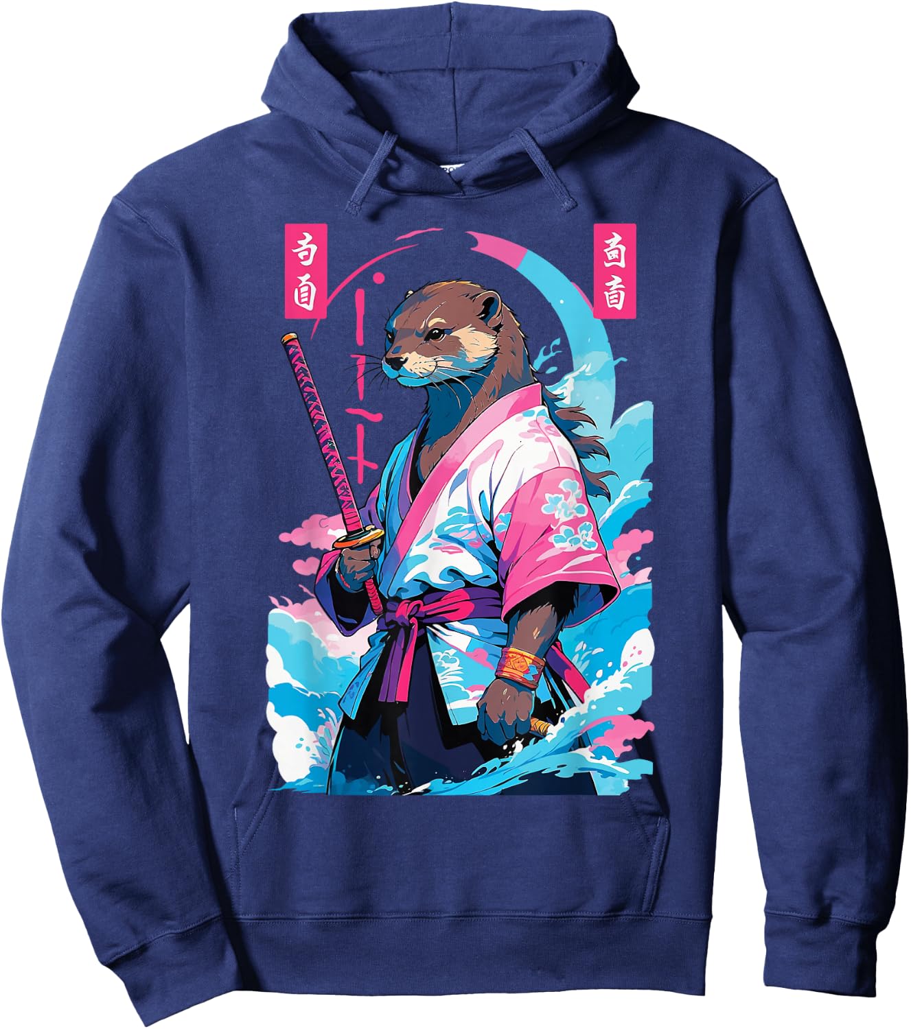 Samurai Otter in Aesthetic Vaporwave Style Hoodie - Hoodie | Navy