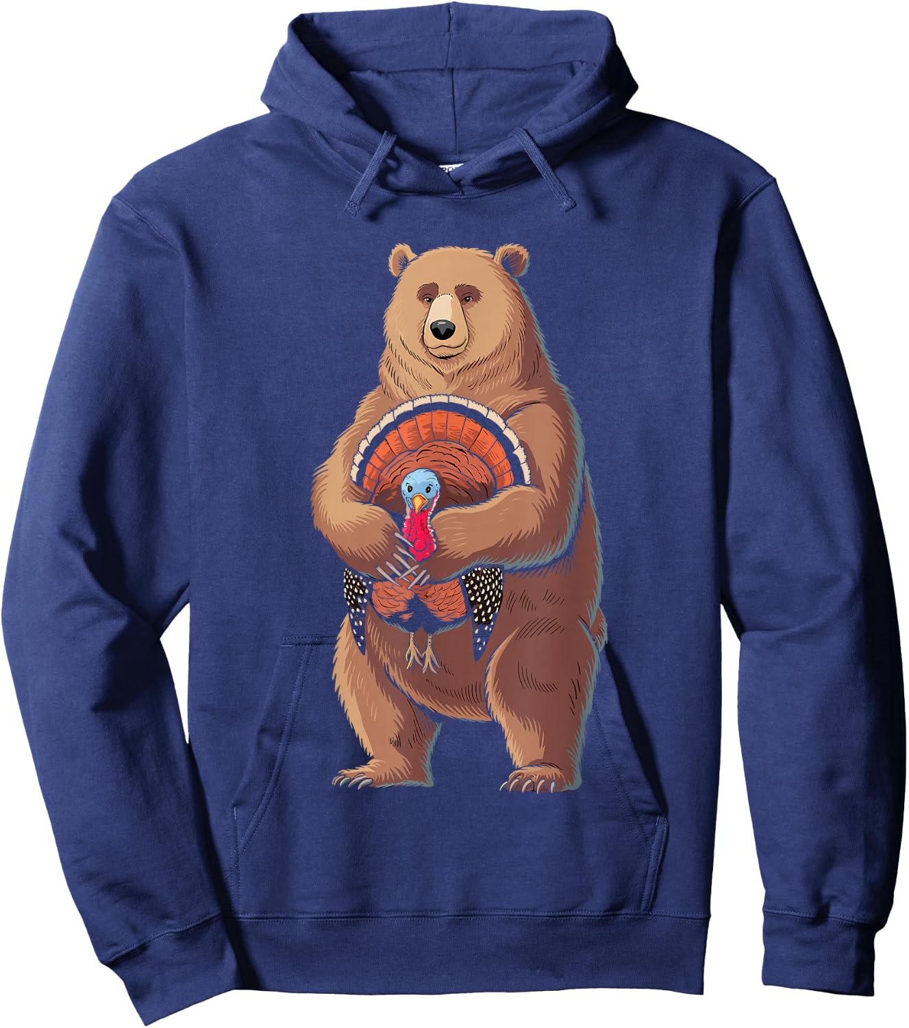 Funny Thanksgiving Bear Hugging A Turkey Hoodie - Hoodie | Navy