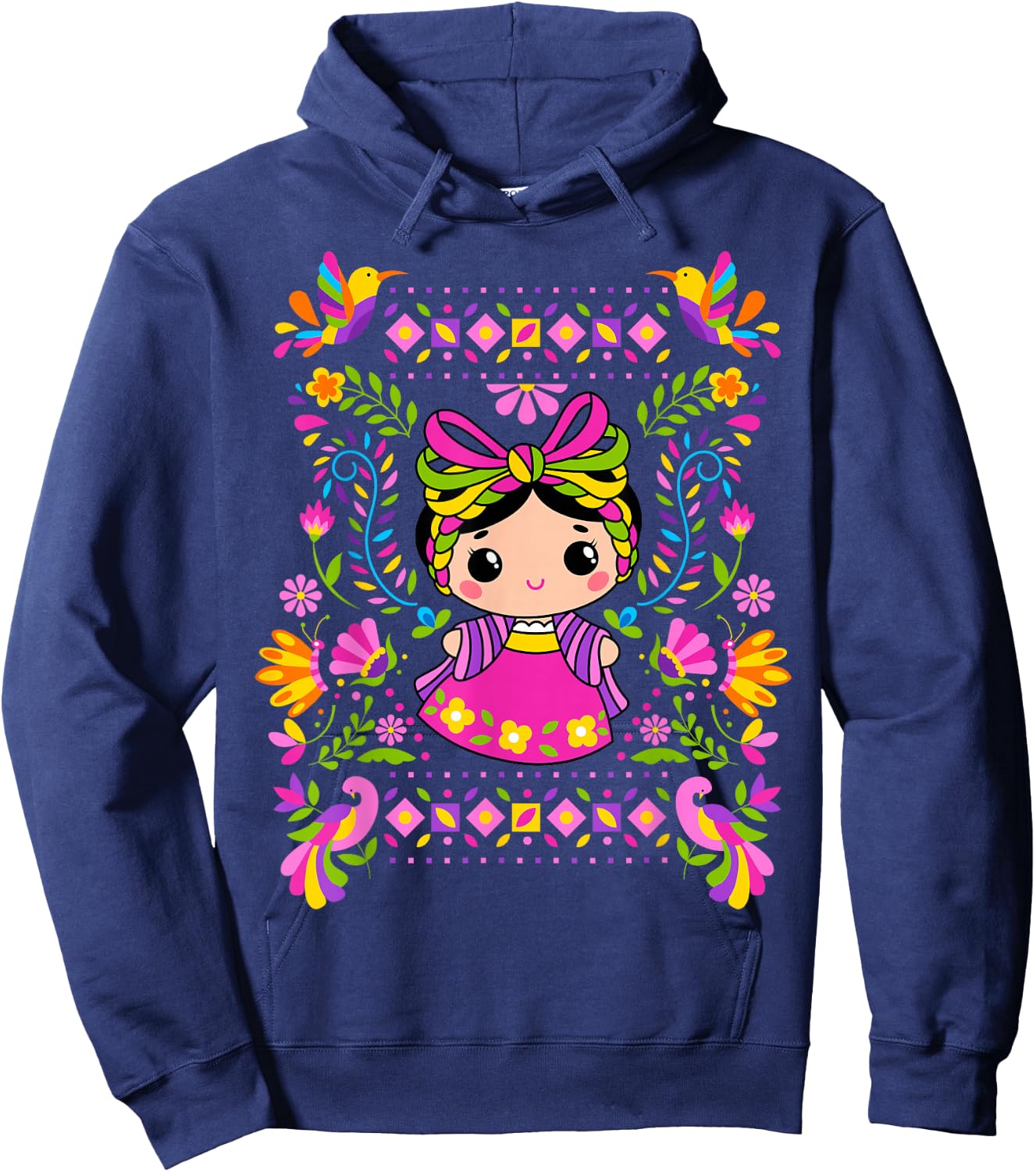 María Mazahua Muñeca de Trapo Mexicana Otomí Hoodie - Hoodie | Navy