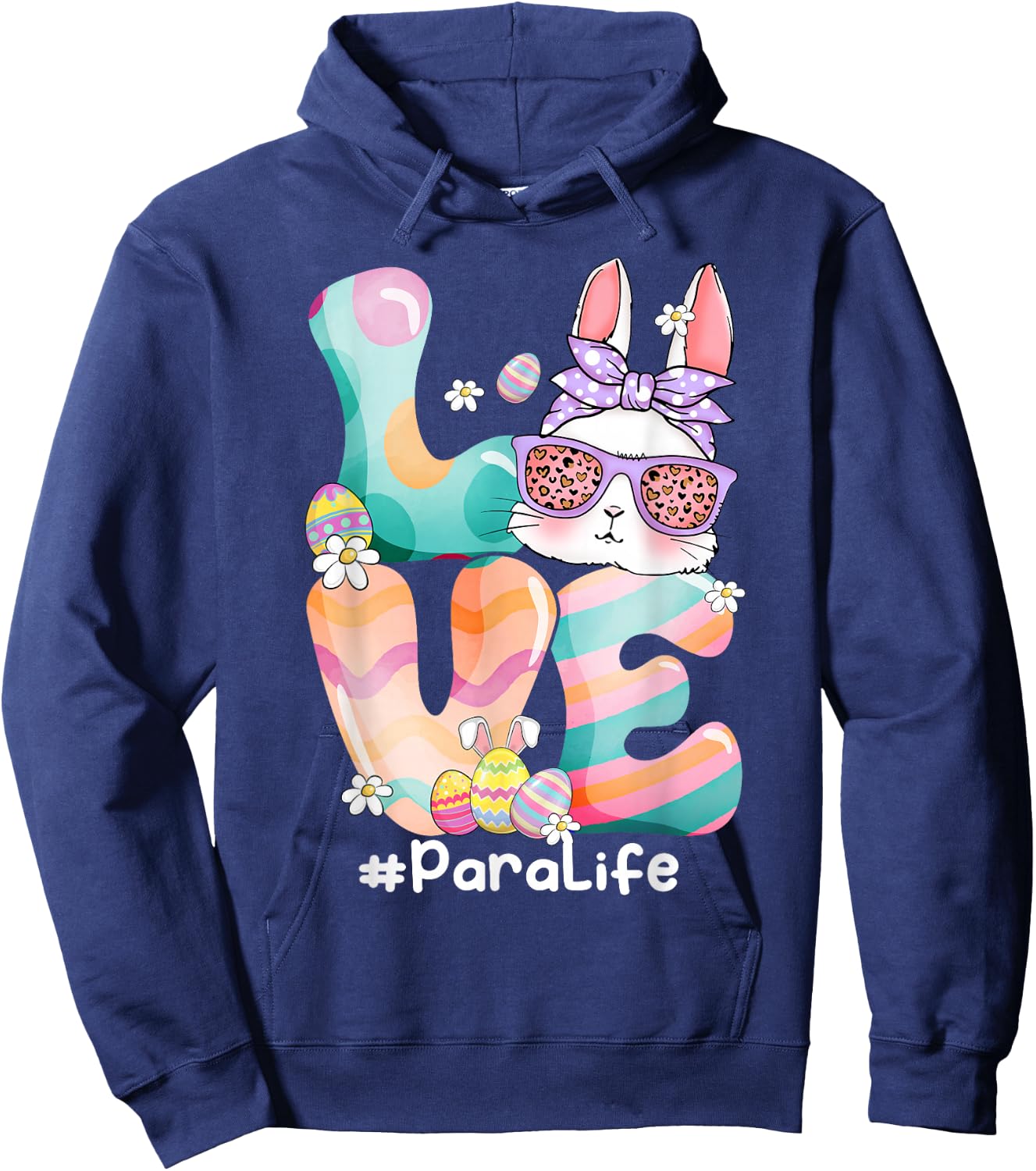 LOVE Para Paraprofessional Cute Easter Bunny With Glasses Hoodie - Hoodie | Navy