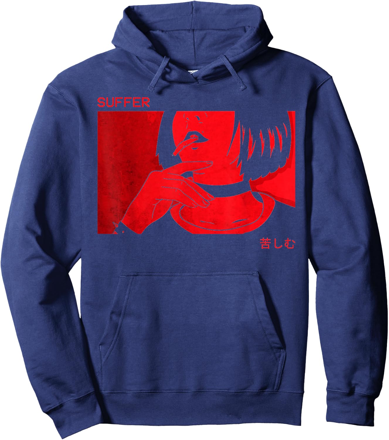 Soft Grunge Aesthetic Anime Girl Sad Goth Harajuku Suffer Hoodie - Hoodie | Navy
