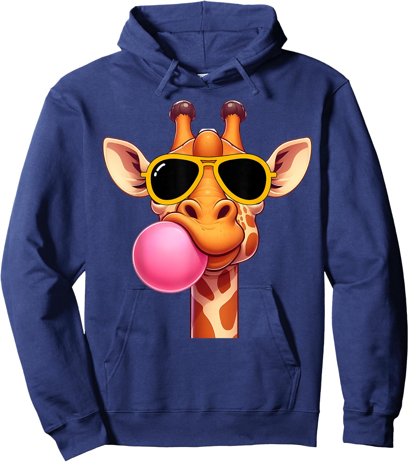 Giraffe cute Giraffe with pink Bubble Gum and Sunglasses Hoodie - Hoodie | Navy