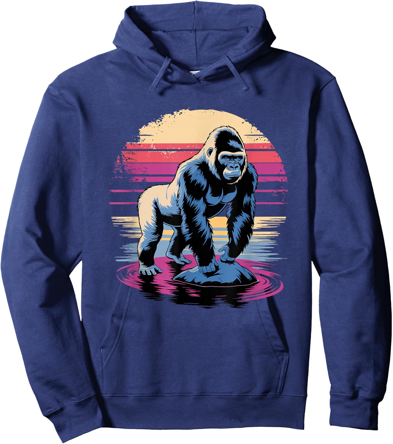 Retro Sunset Gorilla Silver Gorillas , Black, S Hoodie - Hoodie | Navy