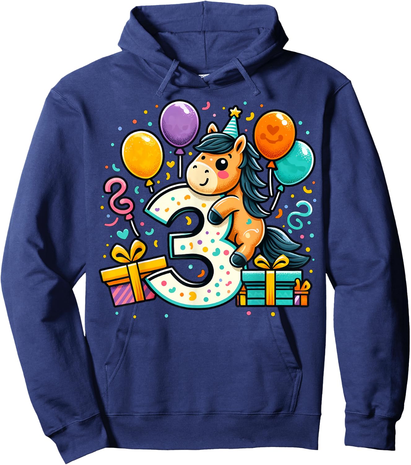 Horse 3rd Birthday Boy Girl 3 Years Old Third Three Horse , black Hoodie - Hoodie | Navy