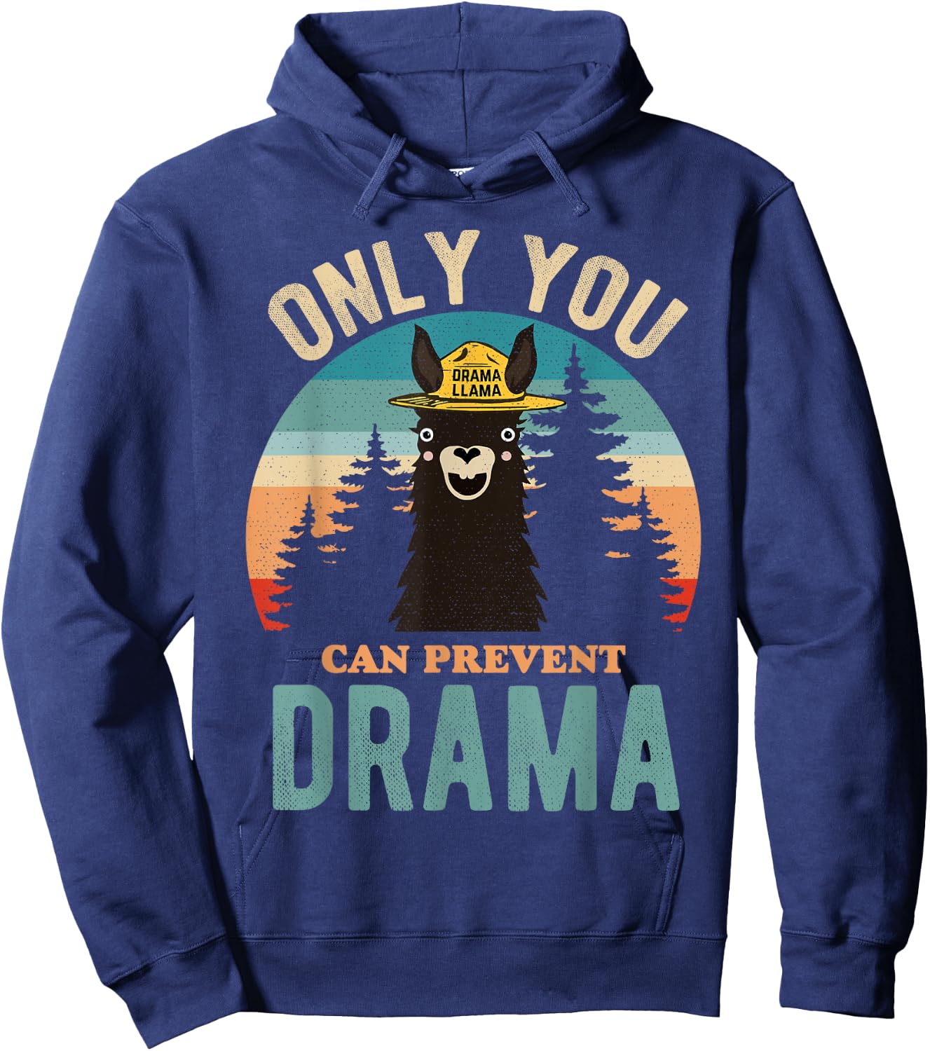 Only You Can Prevent Drama Vintage Funny Llama Graphic Hoodie - Hoodie | Navy