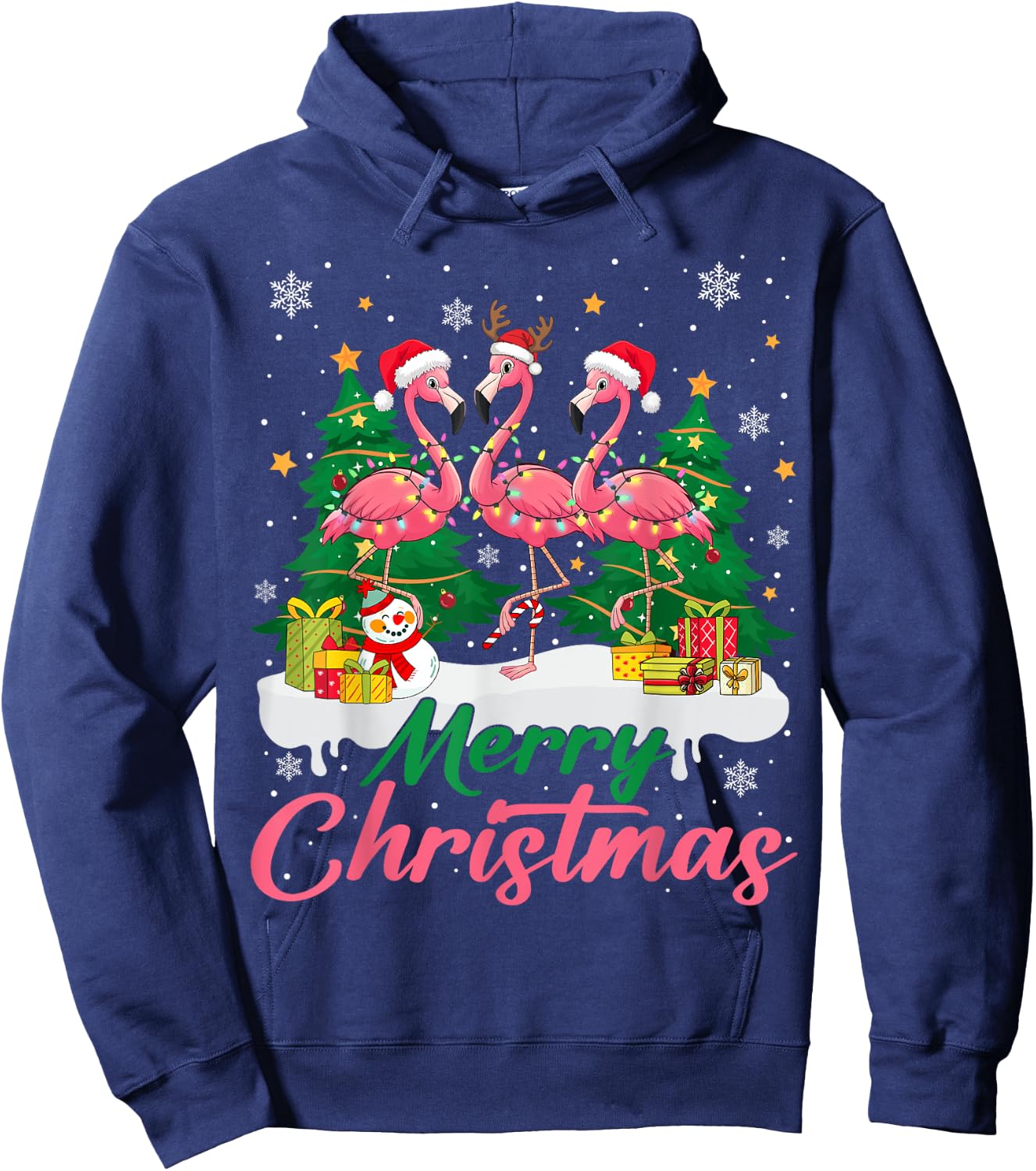 Flamingo Light Christmas Snow Merry Christmas Tree Santa Hoodie - Hoodie | Navy