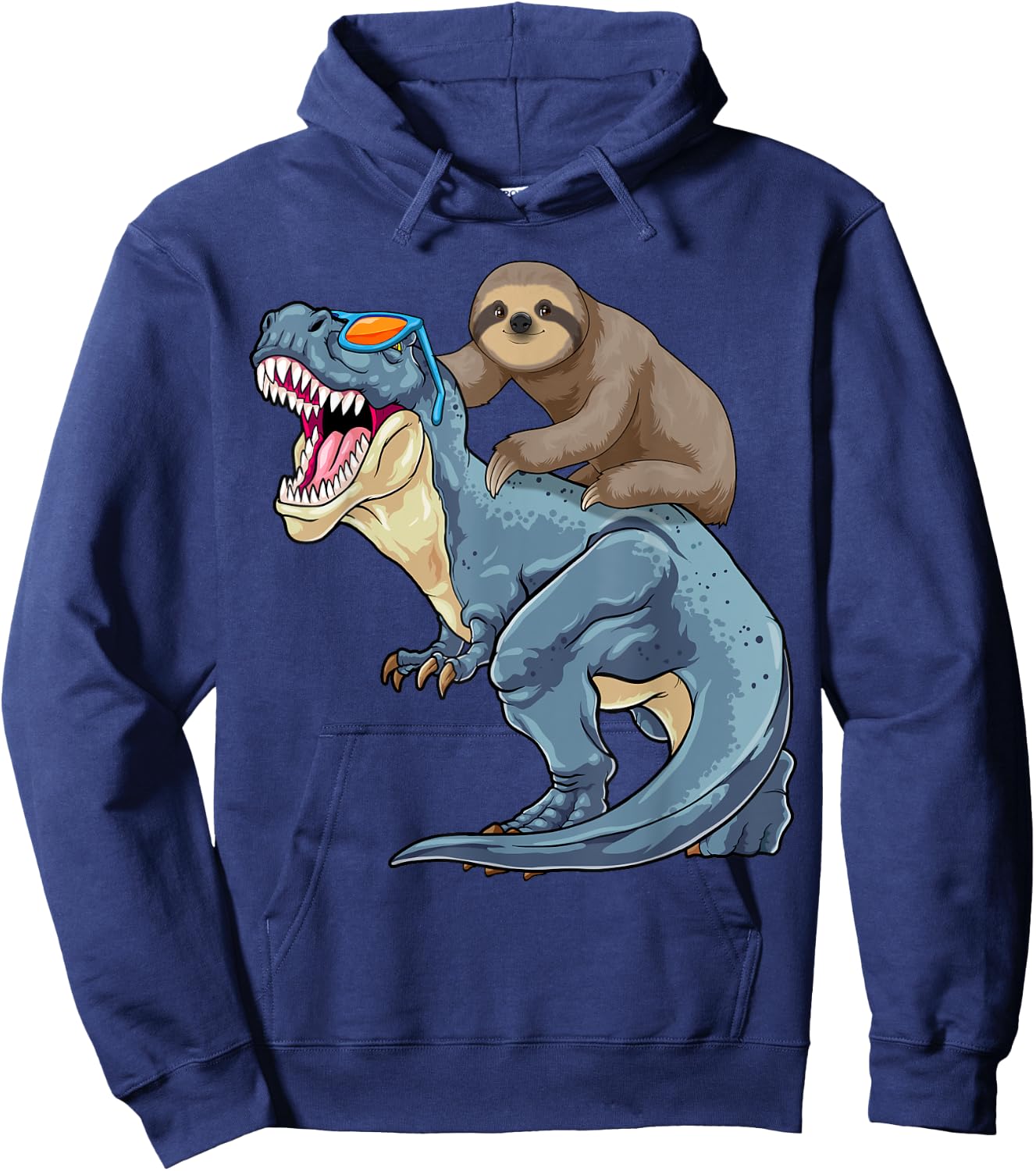 Sloth Riding Dinosaur T-Rex Funny Lazy Animal Dino Pun Hoodie - Hoodie | Navy
