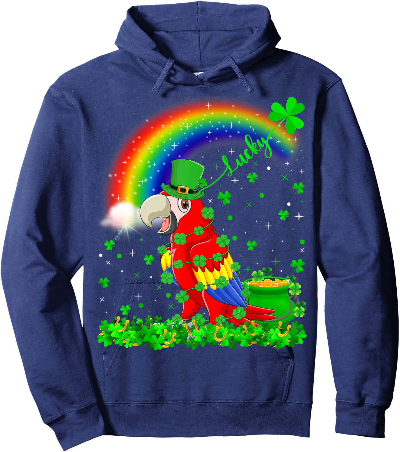 Rainbow Irish Shamrock Lucky Parrot Bird St. Patrick's Day Hoodie - Hoodie | Navy