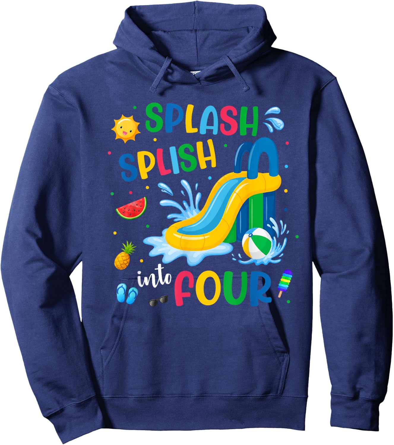 Splash Into Four Year Old 4th Birthday Summer Pool Party Hoodie - Hoodie | Navy