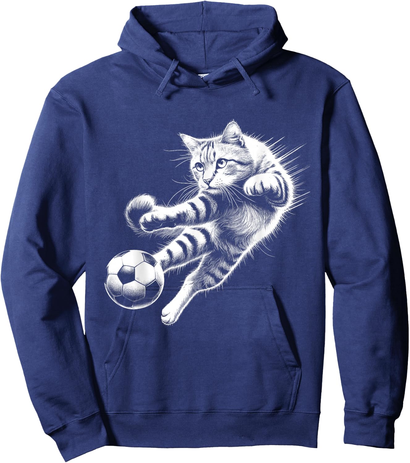 Sport Soccer Player Cat Kicking Soccer Ball Animal Hoodie - Hoodie | Navy