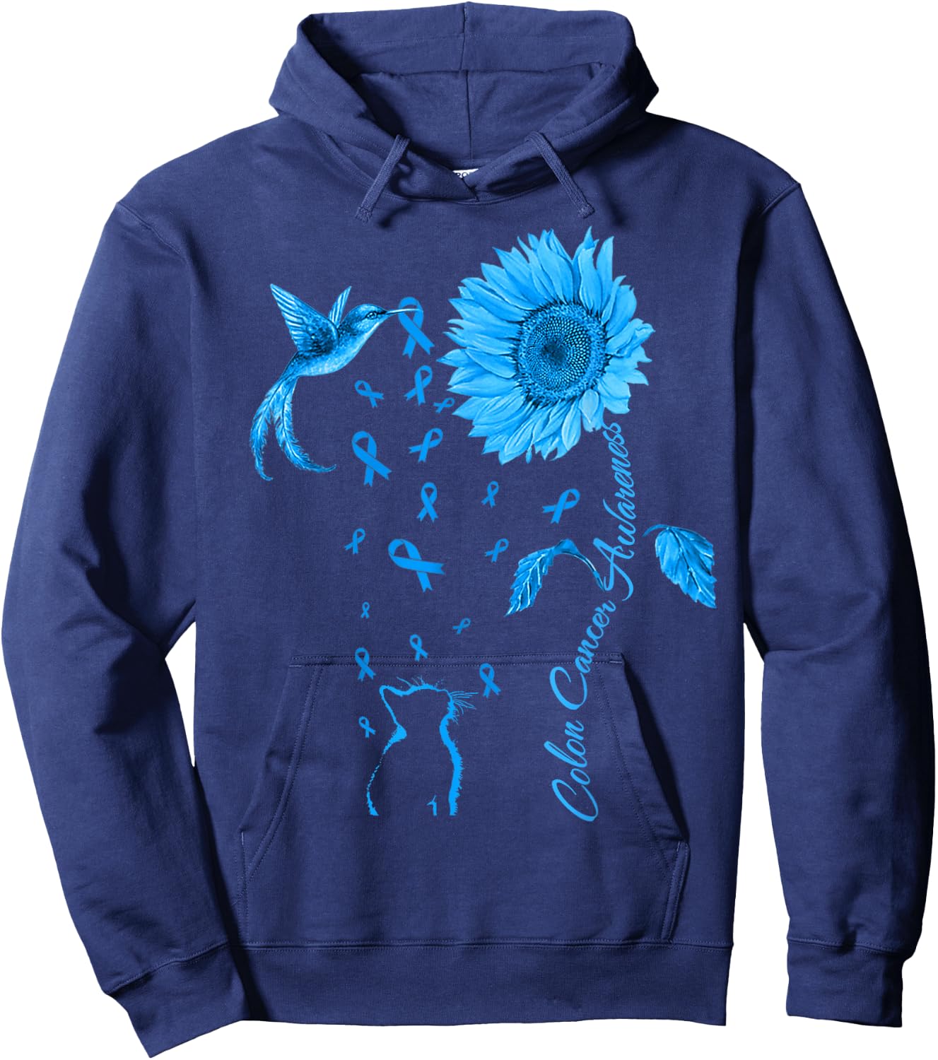 Colon Cancer Awareness Colorectal Blue Ribbon Sunflower Hoodie - Hoodie | Navy