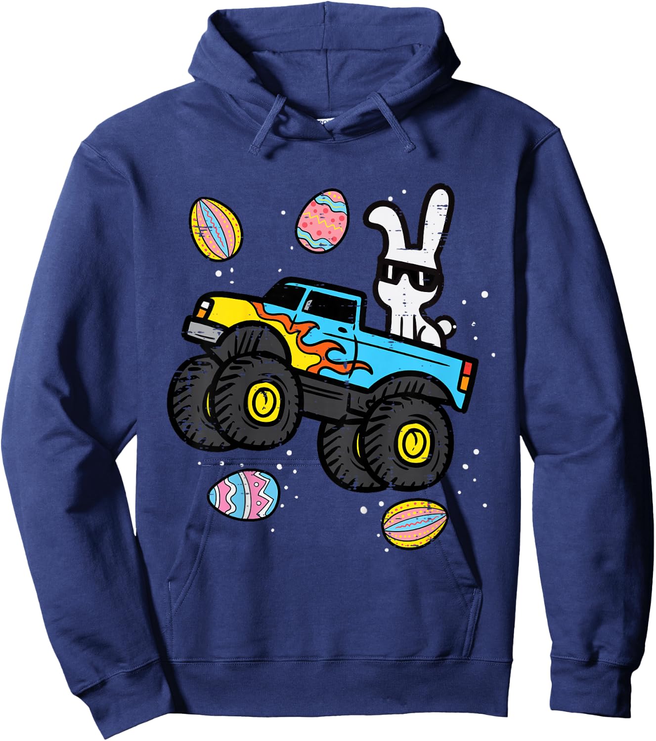 Kids Bunny Monster Truck Easter Eggs Cool Boys Kids Toddler Youth Hoodie - Hoodie | Navy