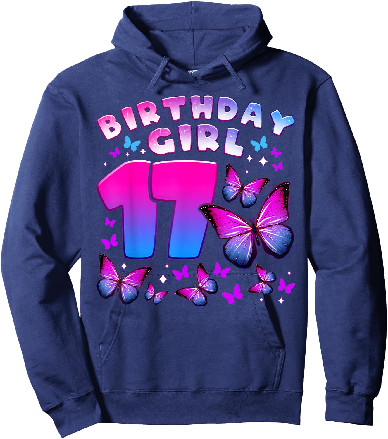 Birthday Girl 17 Year Old, Butterfly, Number 17 Hoodie - Hoodie | Navy