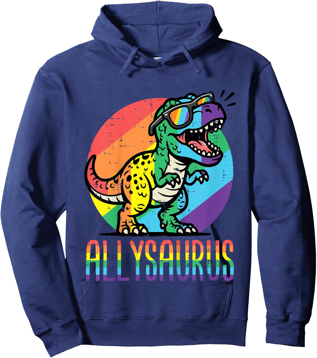 Kids Rainbow Dino Trex Allysaurus LGBTQ Gay Pride Ally Boys Kids Hoodie - Hoodie | Navy