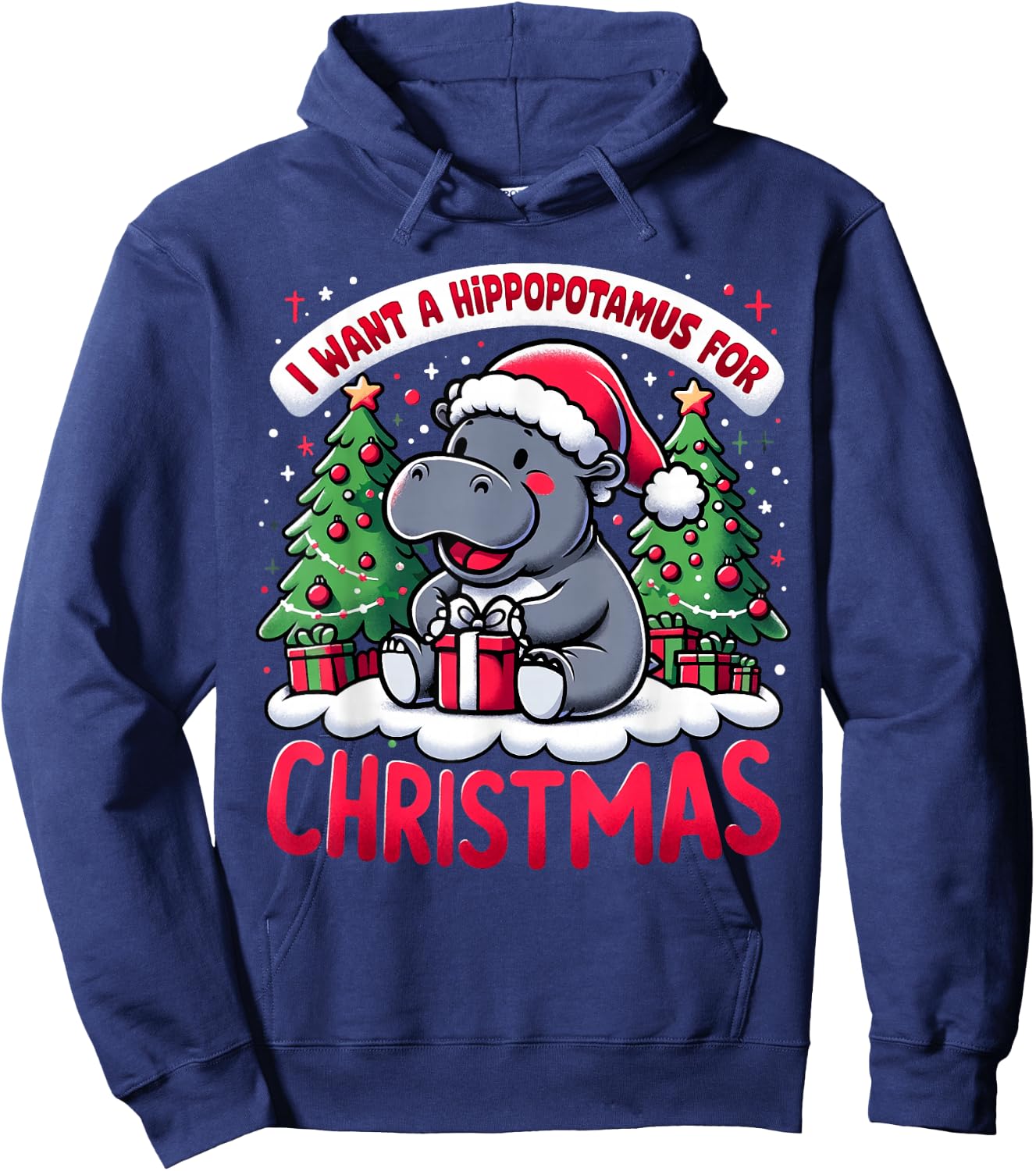Christmas Tree Hippopotamus Xmas Hippo Lover Team Santa Hoodie - Hoodie | Navy