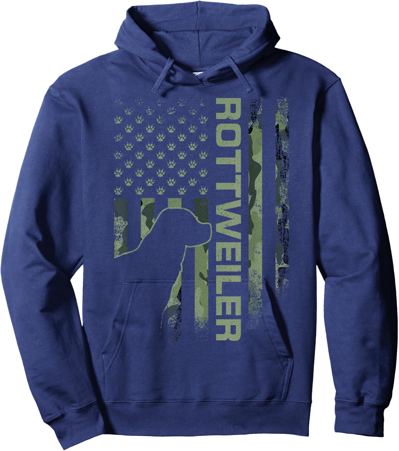 Vintage USA American Camo Flag Rottweiler Rottie Silhouette Hoodie - Hoodie | Navy