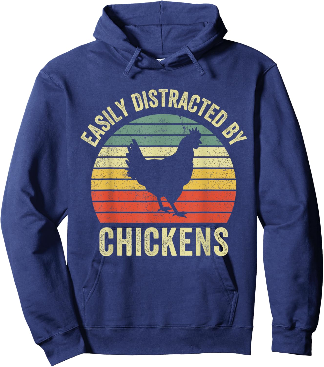 Easily Distracted By Chickens Funny Vintage Chicken Farm Hoodie - Hoodie | Navy