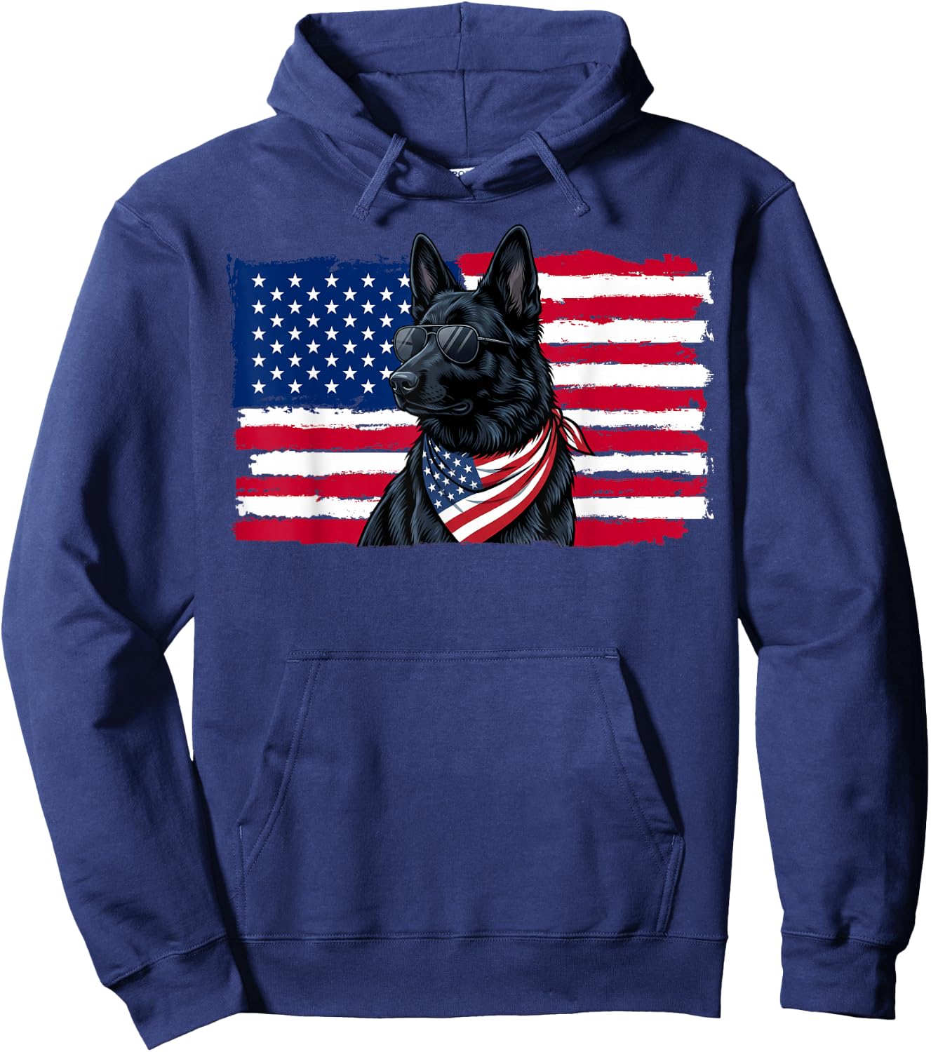 Black German Shepherd American Flag 4th July German Shepherd Hoodie - Hoodie | Navy