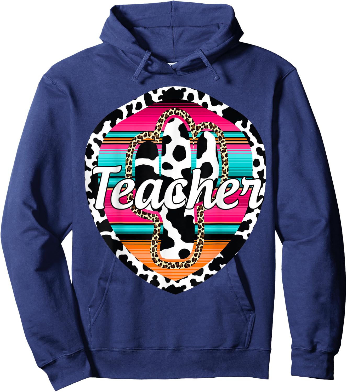 Teacher Serape Cactus Dessert Western Relashionship Hoodie - Hoodie | Navy