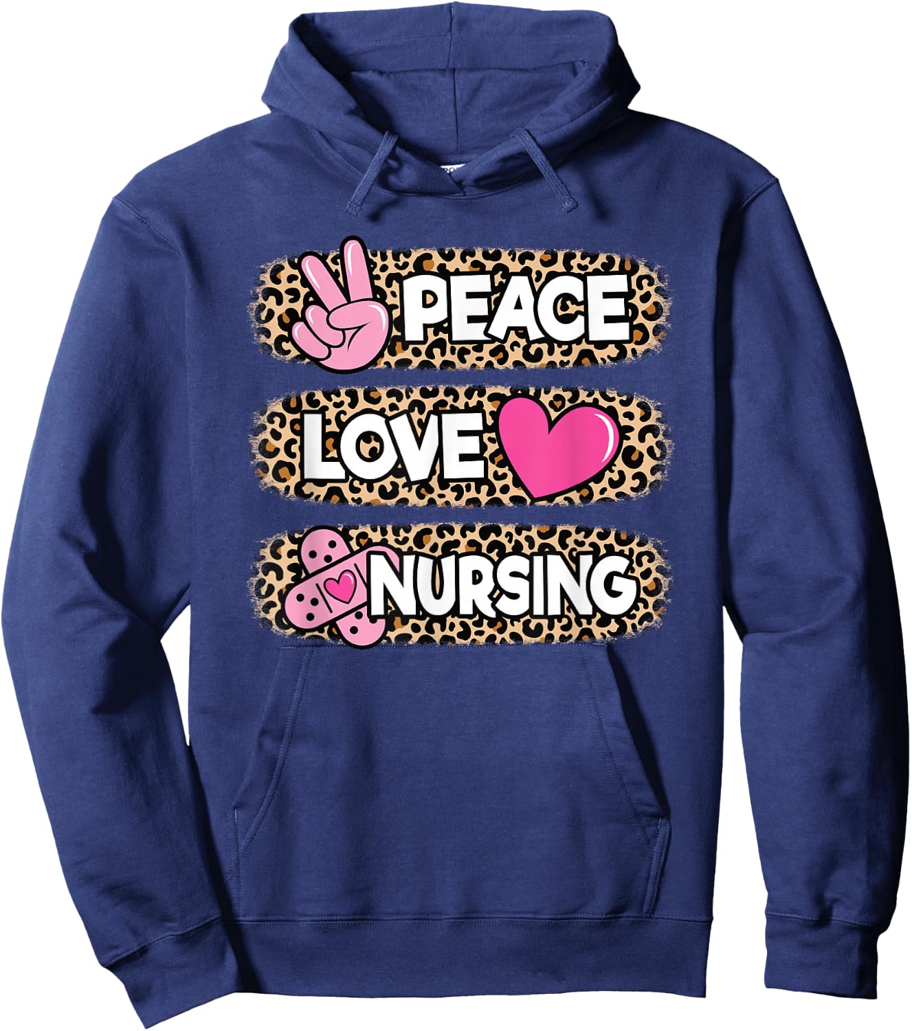 Cute Peace Love Nursing Leopard design Nurse Women Hoodie - Hoodie | Navy