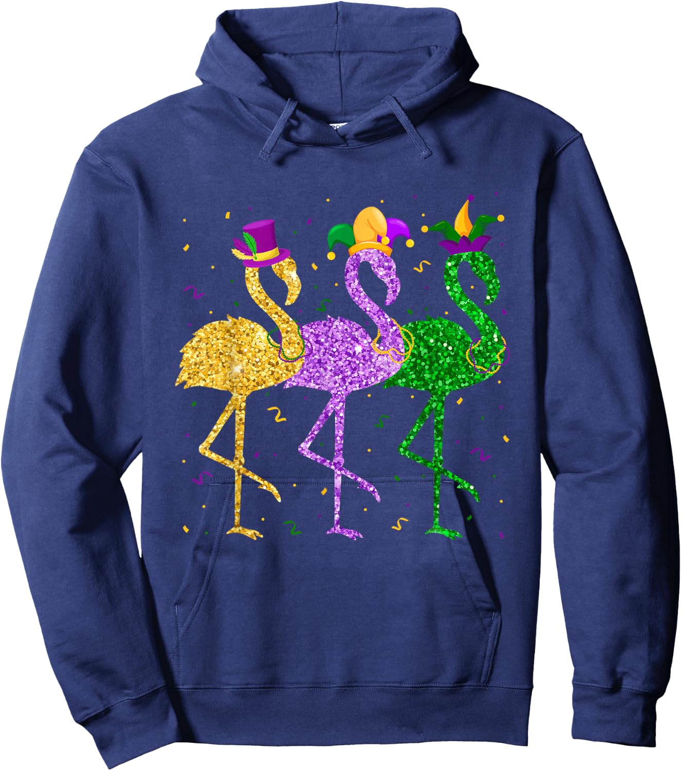 Flamingo Mardi Gras Funny Mask Beads Carnival Party Festival Hoodie - Hoodie | Navy